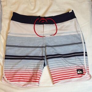 Quiksilver Men's Gradient Stripe Board Shorts - Red, Blue, and White